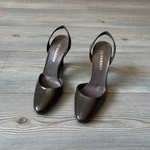 Jil Sander Patent Leather Olive Heels - Picture 2 of 9